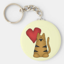 Heart and Striped Cat Tshirts and Gifts Key Chain