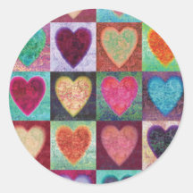 Heart Art Tiles Round Stickers