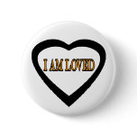 Heart Black Transp I AM LOVED Black Orange buttons