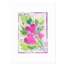 Heart Bouquet Watercolor Painting Postcards