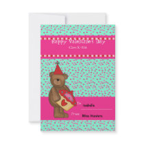 Heart Cupcake-Bear Classroom Card Personalised Invites