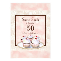 Heart Cupcake Trio 50th Birthday Party Invitation