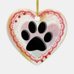 HEART DOG PAW PRINT CHRISTMAS ORNAMENT