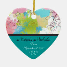 Heart Floral Birth Announcement Keepsake Christmas Tree Ornament