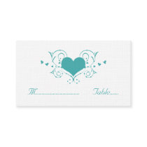 Heart Flourish Place Card, Teal Business Card Templates