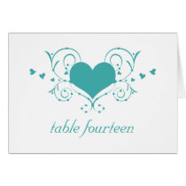 Heart Flourish Table Number Card, Teal
