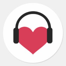 Heart headphones round sticker