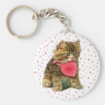 HEART & KITTEN by SHARON SHARPE Keychain