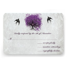 Heart Leaf Eggplant Tree Vintage Birds RSVP Invites