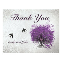 Heart Leaf Eggplant Tree Vintage Birds Thank You Announcements