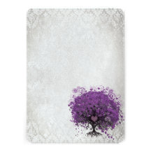 Heart Leaf Eggplant Tree Vintage Damask Wedding Invite