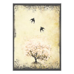 Heart Leaf Pink Tree Vintage Birds Wedding Invites