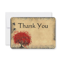 Heart Leaf Red Tree Vintage Bird Wedding Thank You