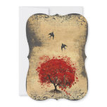 Heart Leaf Red Tree Vintage Birds Wedding Invites