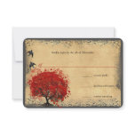 Heart Leaf Red Tree Vintage Birds Wedding RSVP invitations