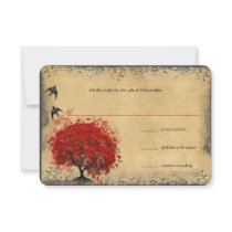 Heart Leaf Red Tree Vintage Birds Wedding RSVP