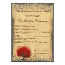 Heart Leaf Tree Burnt Parchment Wedding Program Custom Invites
