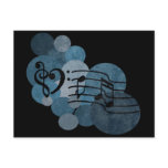 Heart music clefs and blue polka dots postcard
