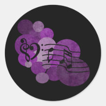 heart music clefs and purple polka dots round sticker