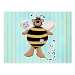 Heart Patch Bumble Bee Bear Postcard