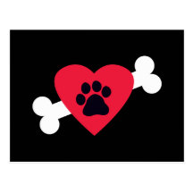 Heart, Pawprint and Bone Design Postcards
