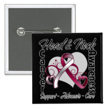 Heart Ribbon - Head and Neck Cancer Awareness Pinback Buttons