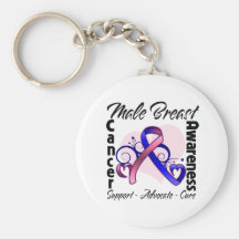 Heart Ribbon - Male Breast Cancer Awareness Keychain