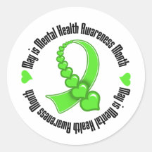 Heart Ribbon May is Mental Health Awareness Month Round Sticker