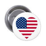Heart-Shaped American Flag Pinback Buttons