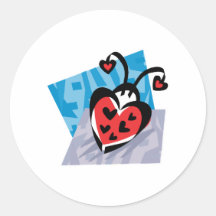 heart shaped ladybug round sticker