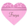 Heart shaped name sticker with pink flower pattern