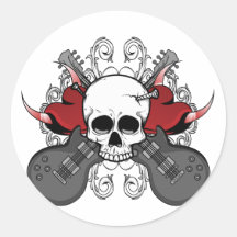Heart Skull Guitar Round Stickers