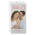 Heart Strings Save The Date - Green & Pink Personalized Photo Card