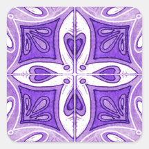 Heart Tiles Inspired by Portuguese Azulejos Purple Stickers