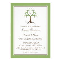 Heart tree monogram initial wedding invitation