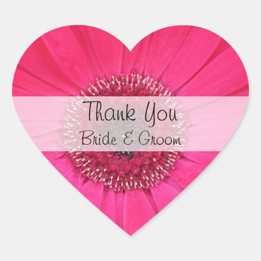 Heart Wedding Thank You Stickers --  Pink Gerbera