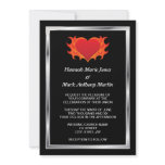 Heart with chrome border biker wedding invitation