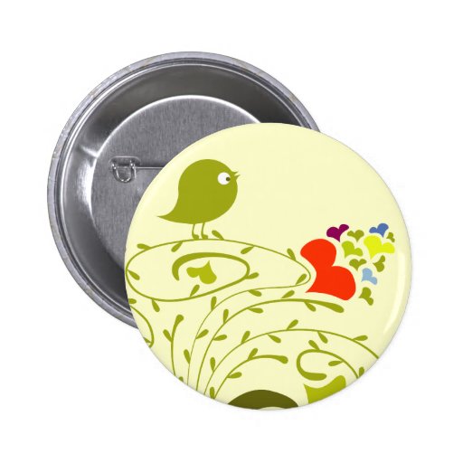Hearts And Birdie On A Cute Tree Buttons