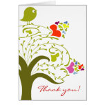 Hearts And Birdie On A Cute Tree Thank You Card