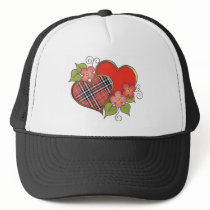 Hearts and Blossoms - Red Black Tartan Hat