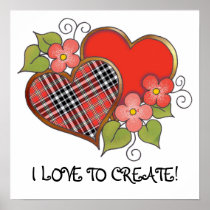 Hearts and Blossoms - Red Black Tartan Posters