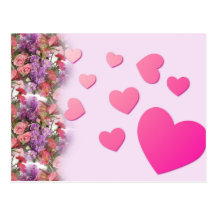 Hearts and Pink Roses Postcards