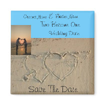 Hearts in Sand Romantic photo save the date magnet