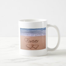 Hearts in the sand forever coffee mug