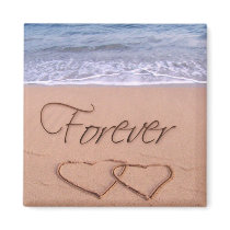 Hearts in the sand forever refrigerator magnets