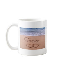Hearts in the sand forever coffee mug