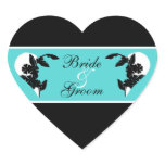 Hearts Turquoise and Black Wedding Stickers