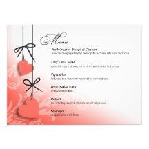 Heartstrings Dinner Menu peach Custom Invitations