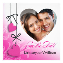 Heartstrings Photo Save the Date fuschia Custom Announcement