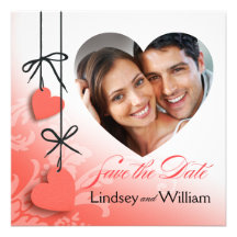 Heartstrings Photo Save the Date peach Custom Announcements